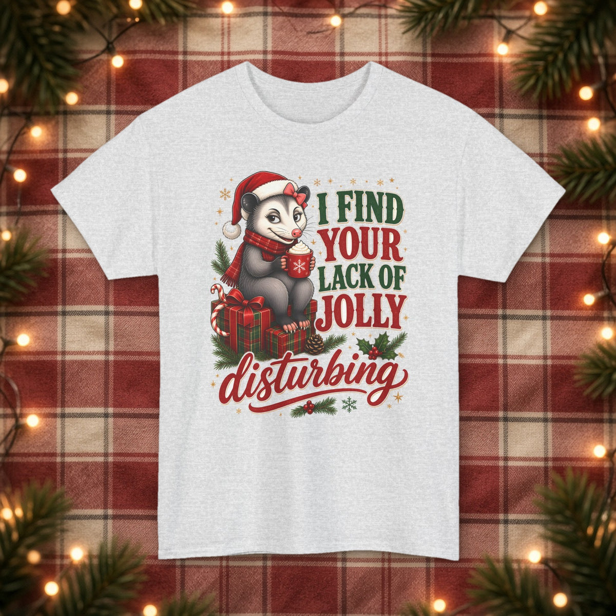 I Find Your Lack of Jolly Disturbing Christmas Tee – Ash – front