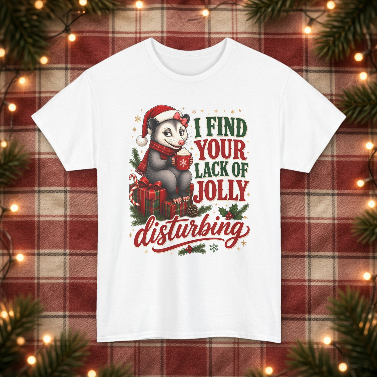 I Find Your Lack of Jolly Disturbing Christmas Tee – White – front