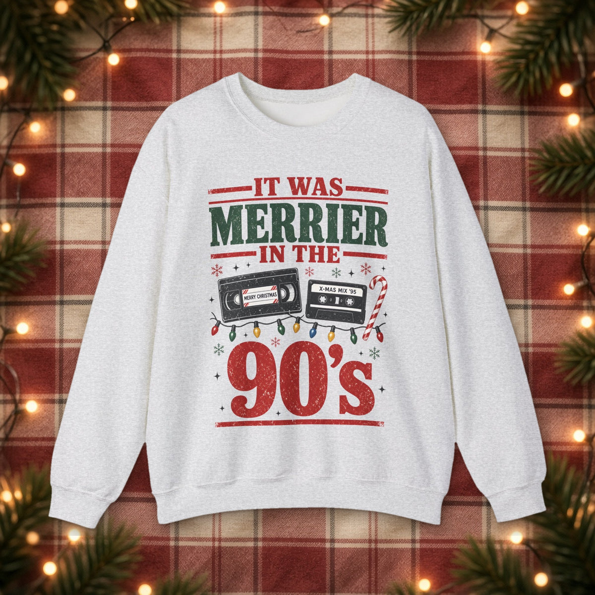 It Was Merrier in the 90's Christmas Sweatshirt – Ash – front