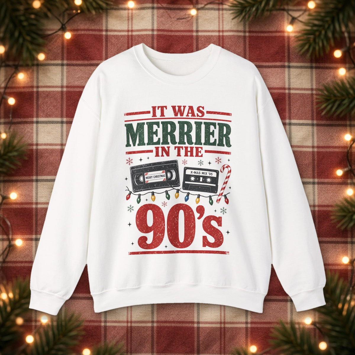 It Was Merrier in the 90's Christmas Sweatshirt – White – front