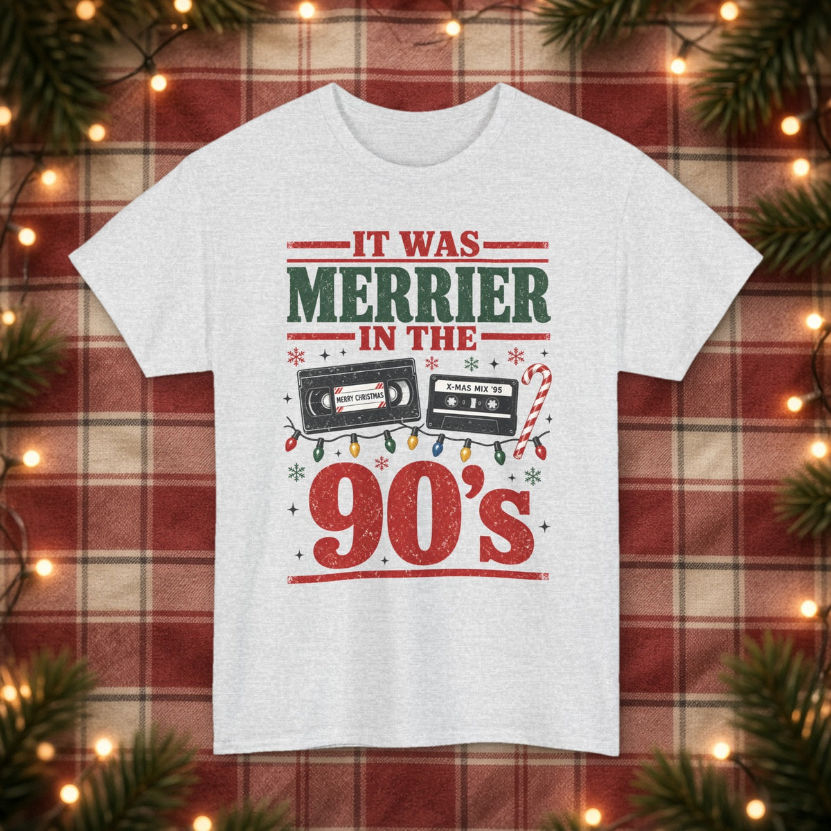 It Was Merrier in the 90's Christmas Tee – Ash – front