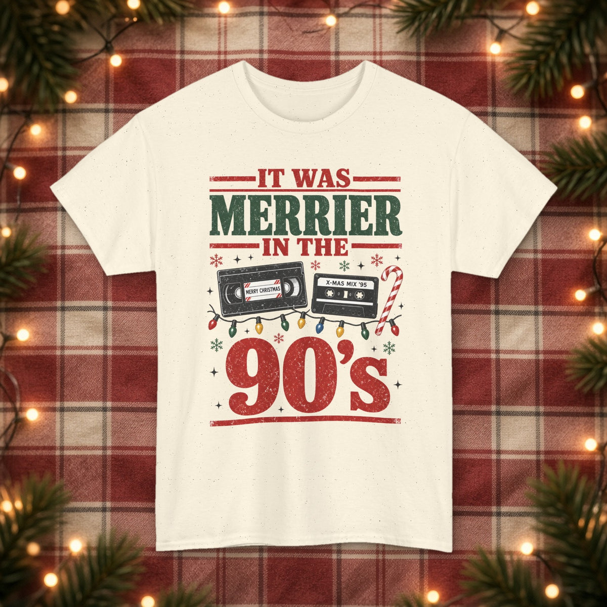 It Was Merrier in the 90's Christmas Tee – Natural – front
