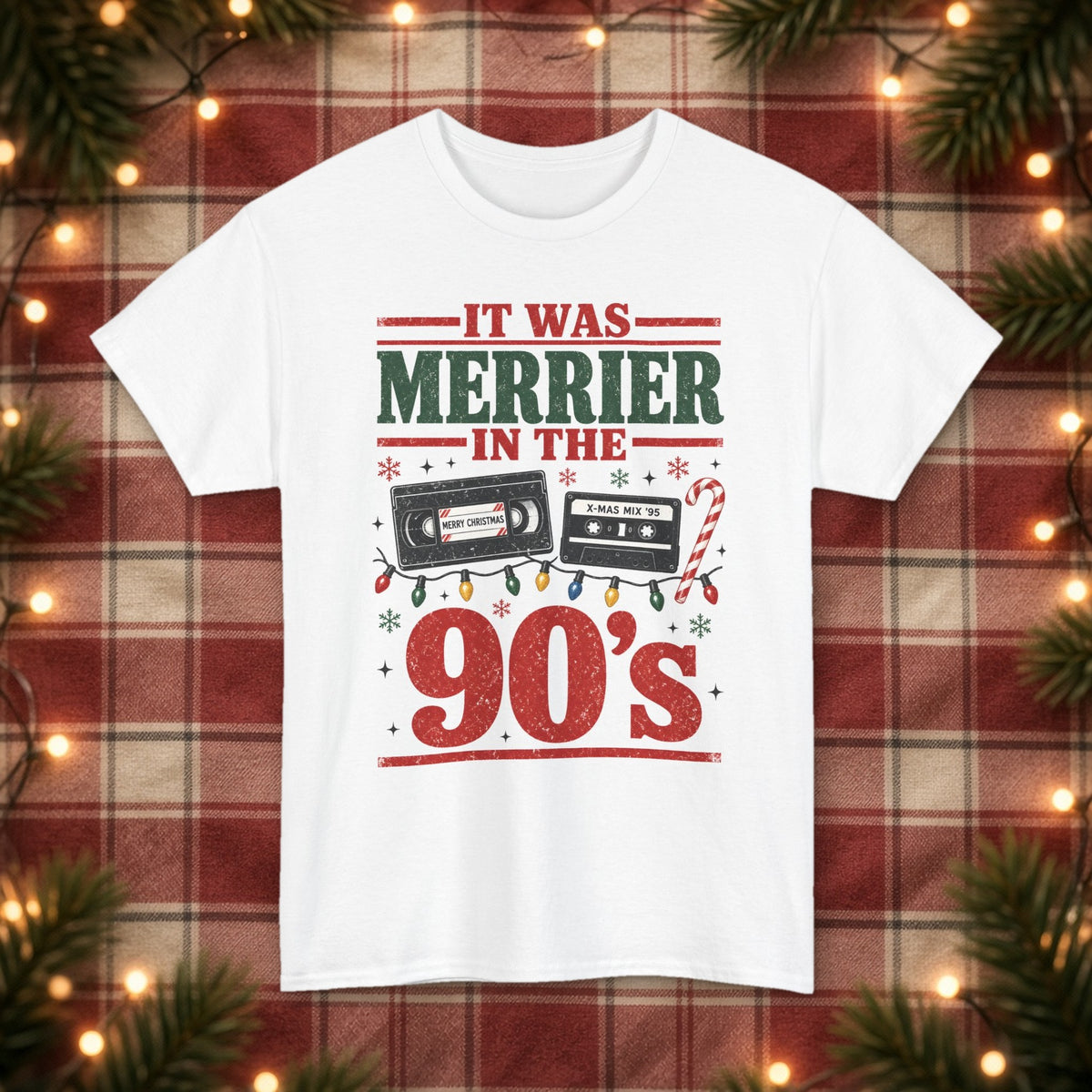 It Was Merrier in the 90's Christmas Tee – White – front