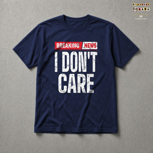 Breaking News: I Don't Care Tee in Navy – Back Porch Sass by The Hillbillies