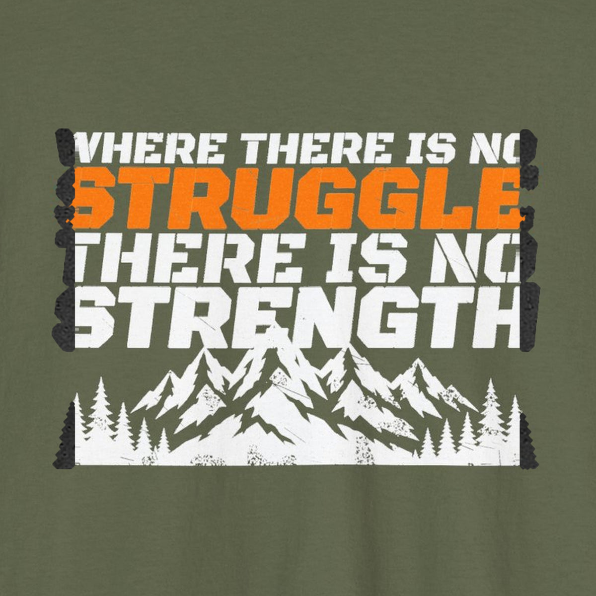 No Struggle No Strength Tee – Stay Positive – Military Green – back print close-up