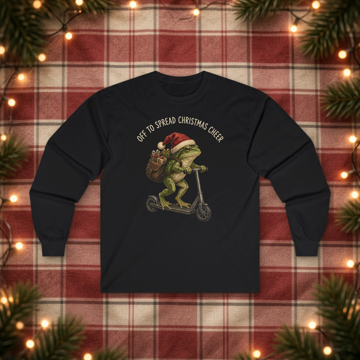 Off to Spread Christmas Cheer Christmas Long Sleeve Tee – Black – front