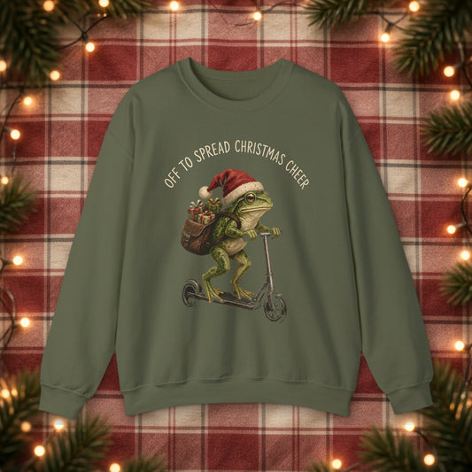 Off to Spread Christmas Cheer Christmas Sweatshirt – Military Green – front