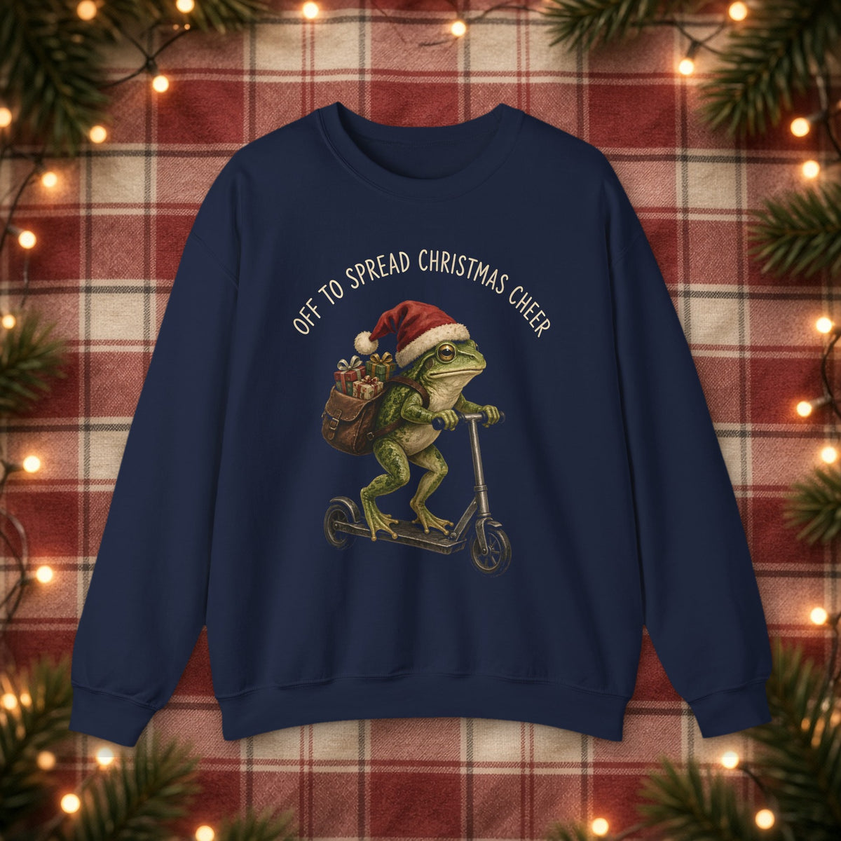 Off to Spread Christmas Cheer Christmas Sweatshirt – Navy – front