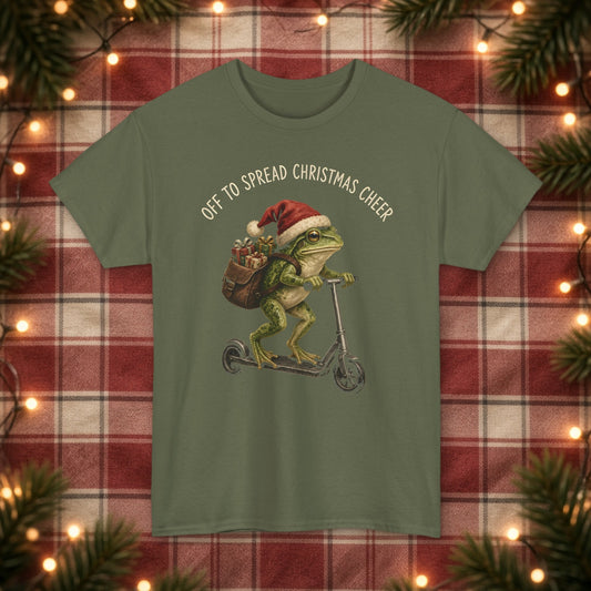 Off to Spread Christmas Cheer Christmas Tee – Military Green – front