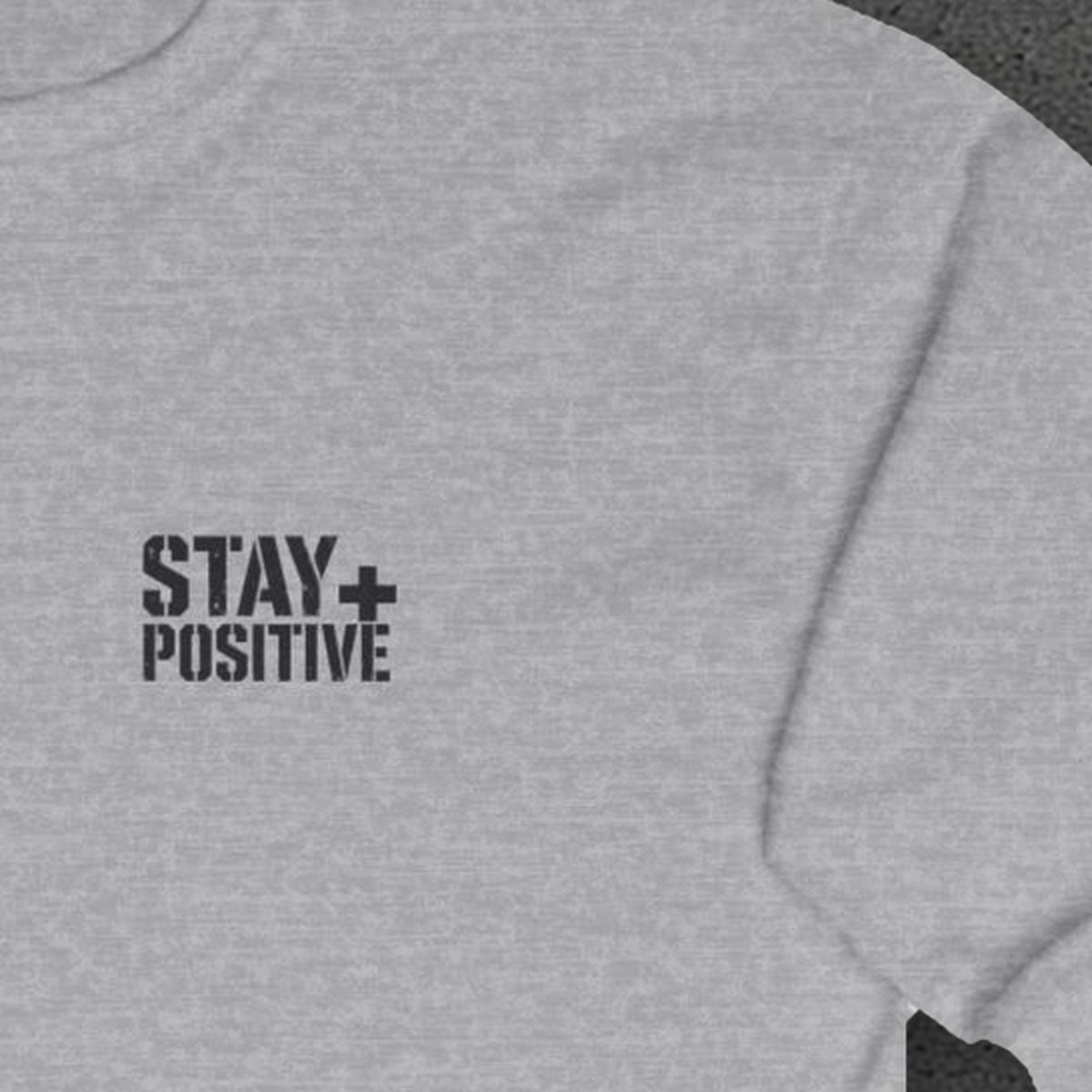 Quit Is Not in My Bloodline Long Sleeve Tee – Stay Positive – Sport Grey – front print close-up
