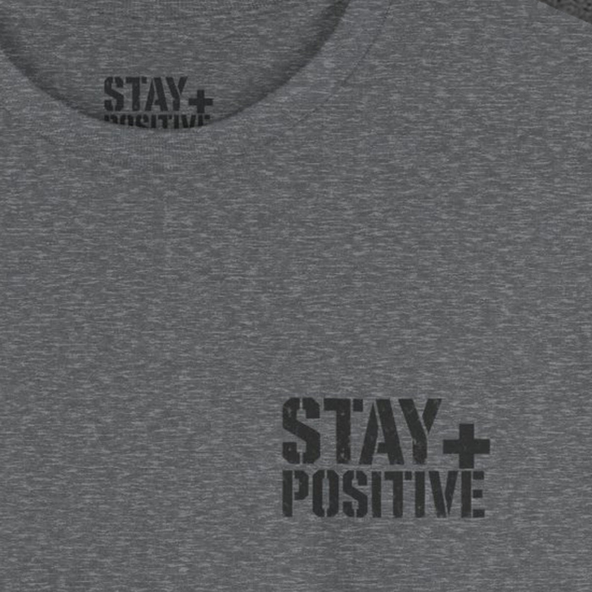 Quit Is Not in My Bloodline Tee – Stay Positive – Graphite Heather – front print close-up