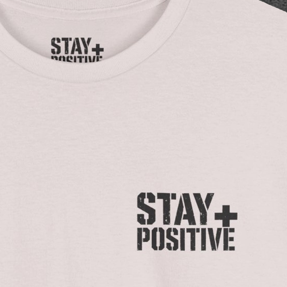 Quit Is Not in My Bloodline Tee – Stay Positive – Ice Grey – front print close-up