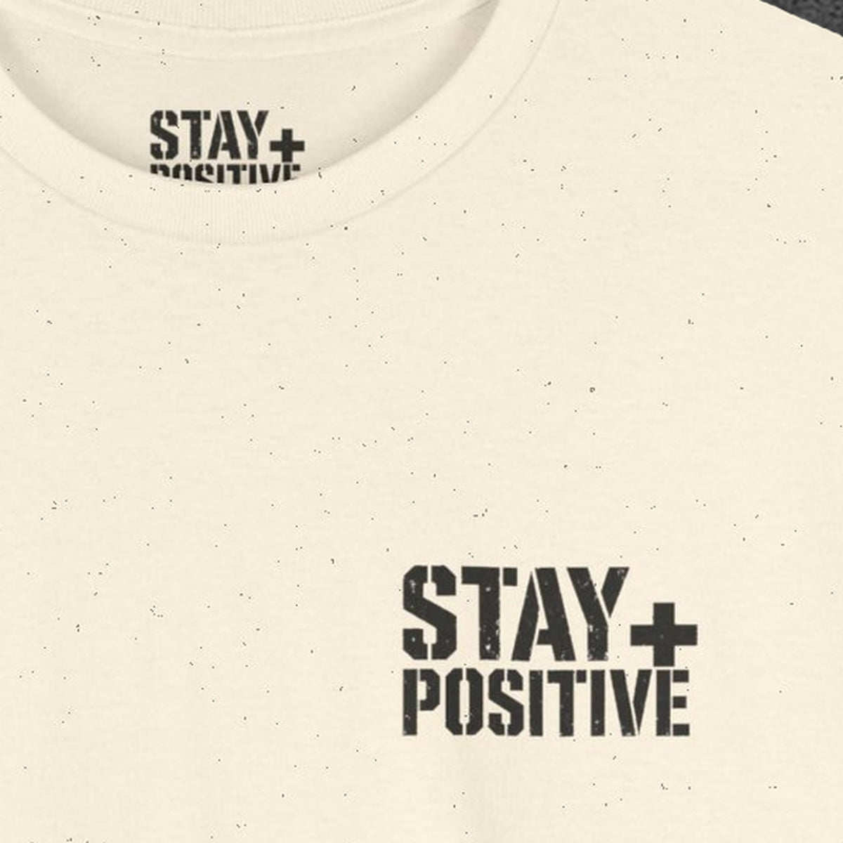 Quit Is Not in My Bloodline Tee – Stay Positive – Natural – front print close-up