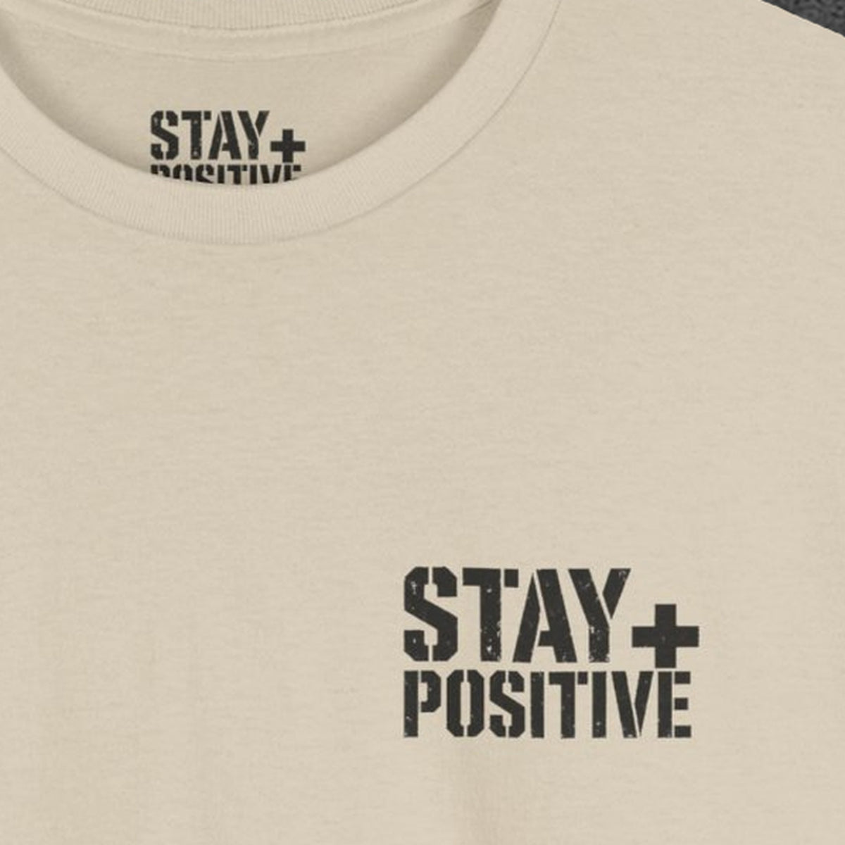 Quit Is Not in My Bloodline Tee – Stay Positive – Sand – front print close-up