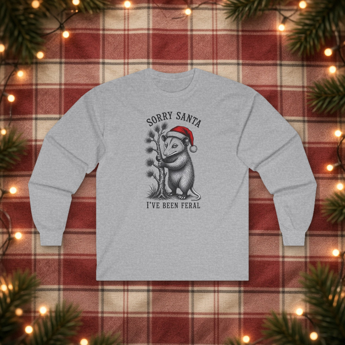 Sorry Santa, I've Been Feral Christmas Long Sleeve Tee – Sport Grey – front