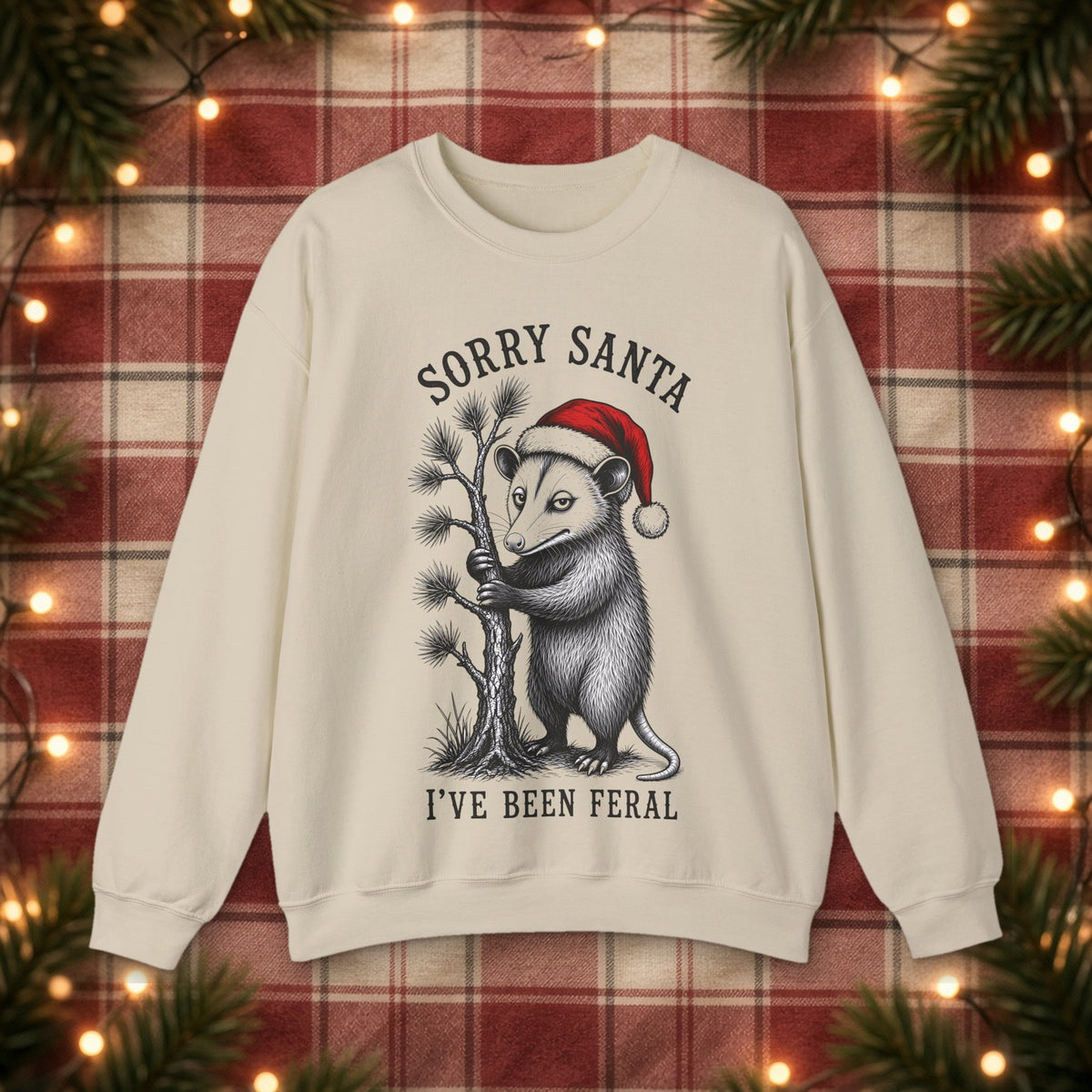 Sorry Santa, I've Been Feral Christmas Sweatshirt – Sand – front
