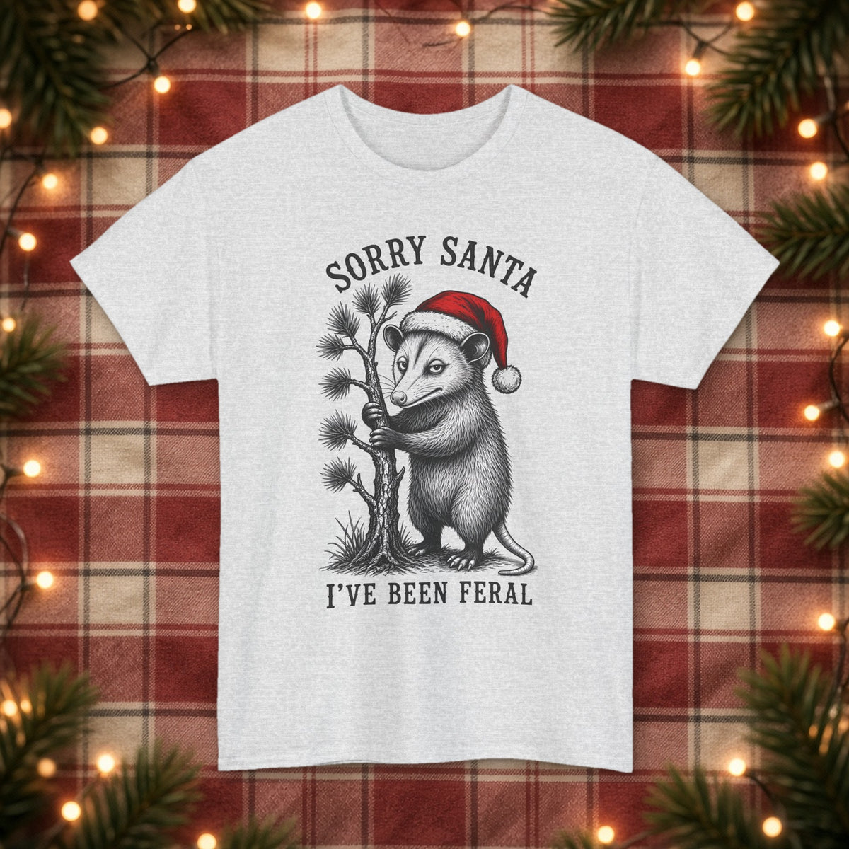 Sorry Santa, I've Been Feral Christmas Tee – Ash – front