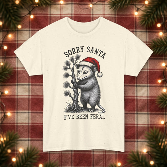 Sorry Santa, I've Been Feral Christmas Tee – Natural – front