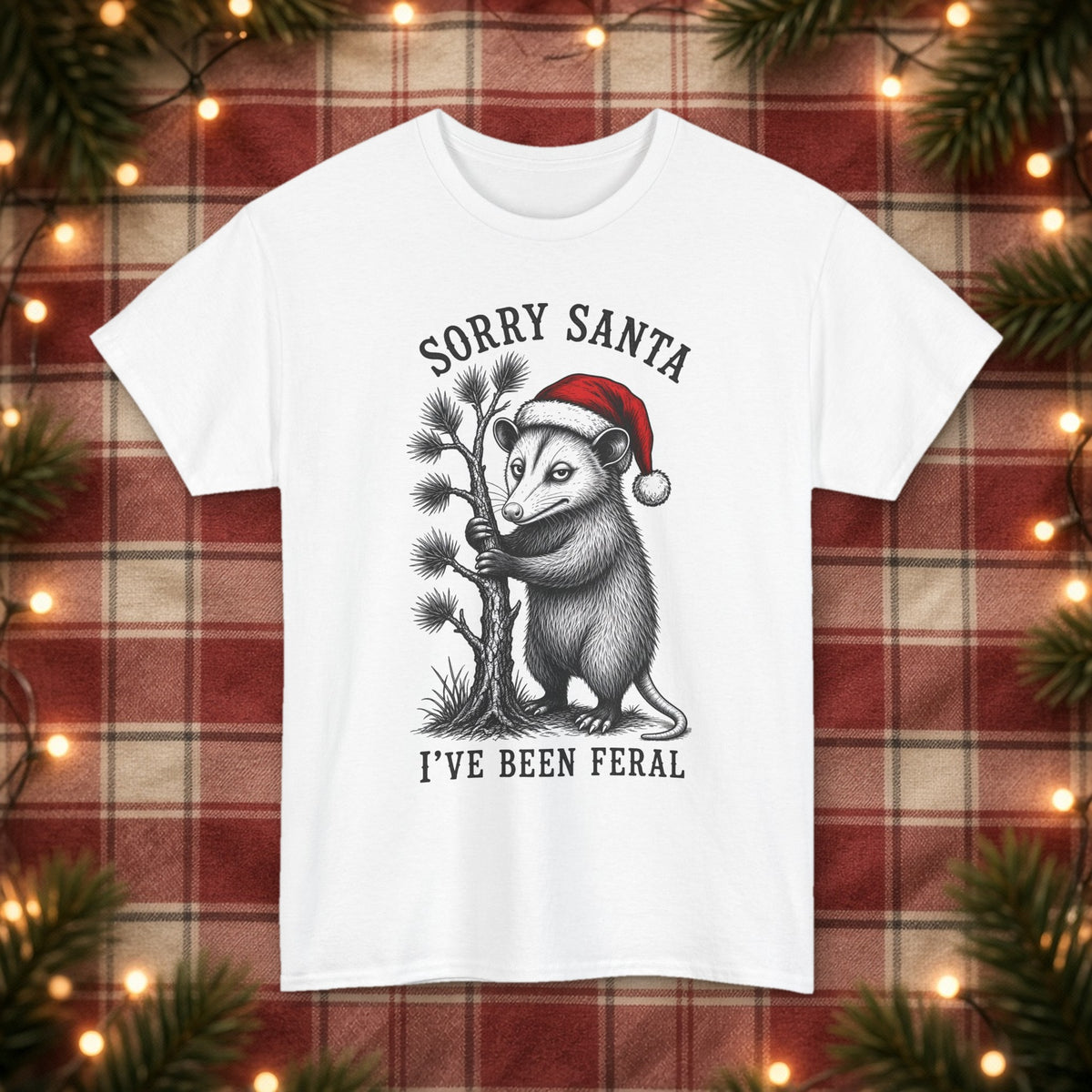 Sorry Santa, I've Been Feral Christmas Tee – White – front