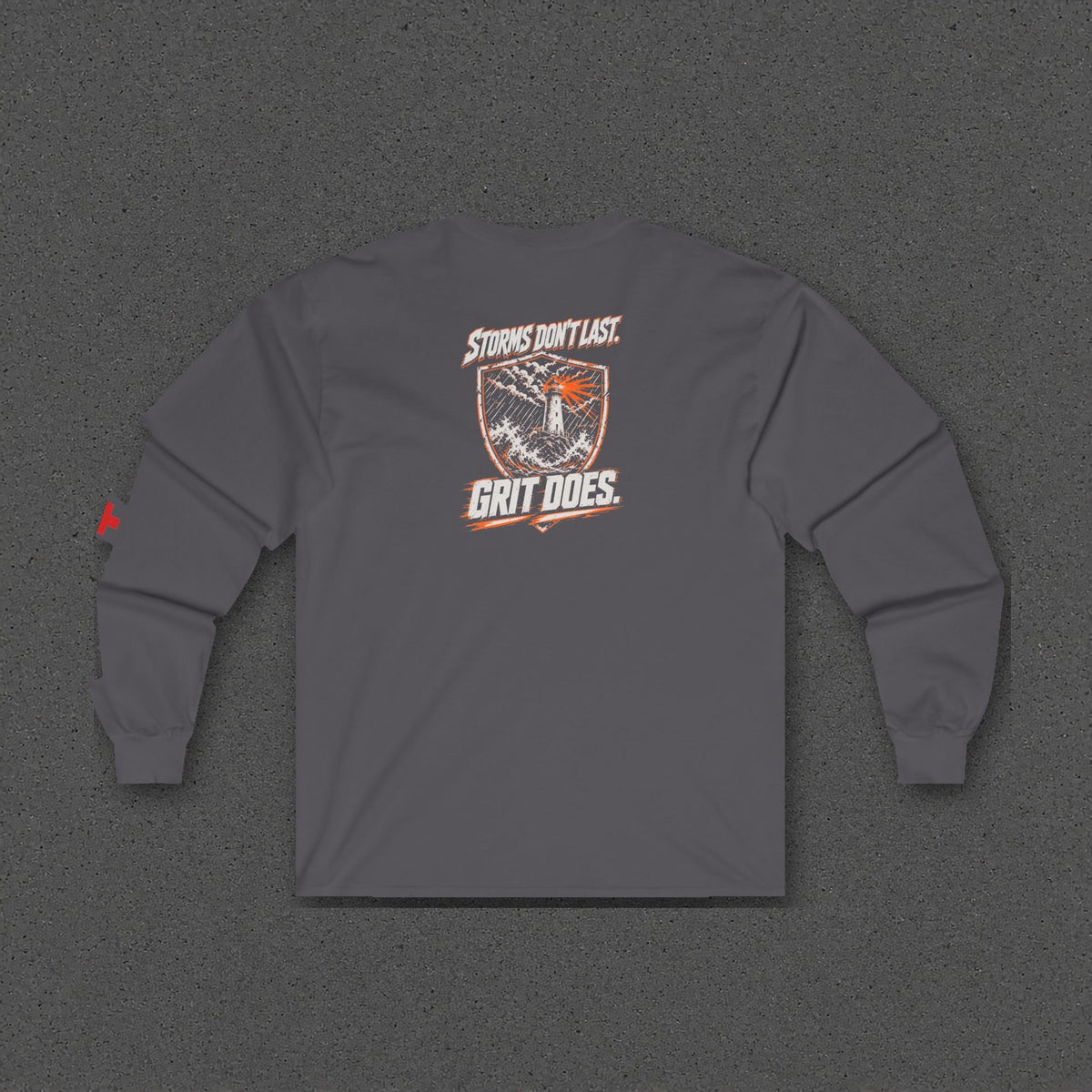 Storms Don't Last Long Sleeve Tee – Stay Positive – Charcoal – back