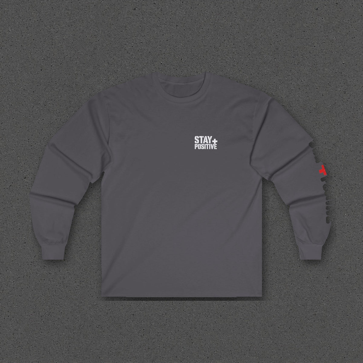 Storms Don't Last Long Sleeve Tee – Stay Positive – Charcoal – front