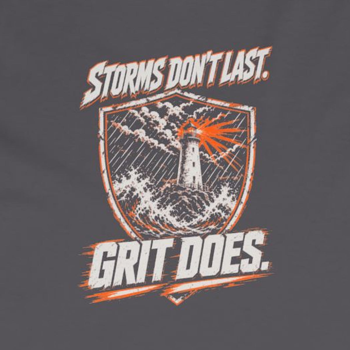 Storms Don't Last Long Sleeve Tee – Stay Positive – Charcoal – back print close-up