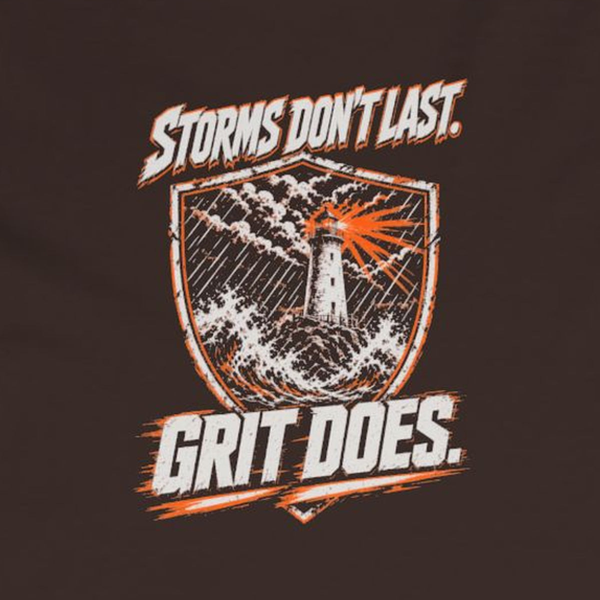 Storms Don't Last Long Sleeve Tee – Stay Positive – Dark Chocolate – back print close-up