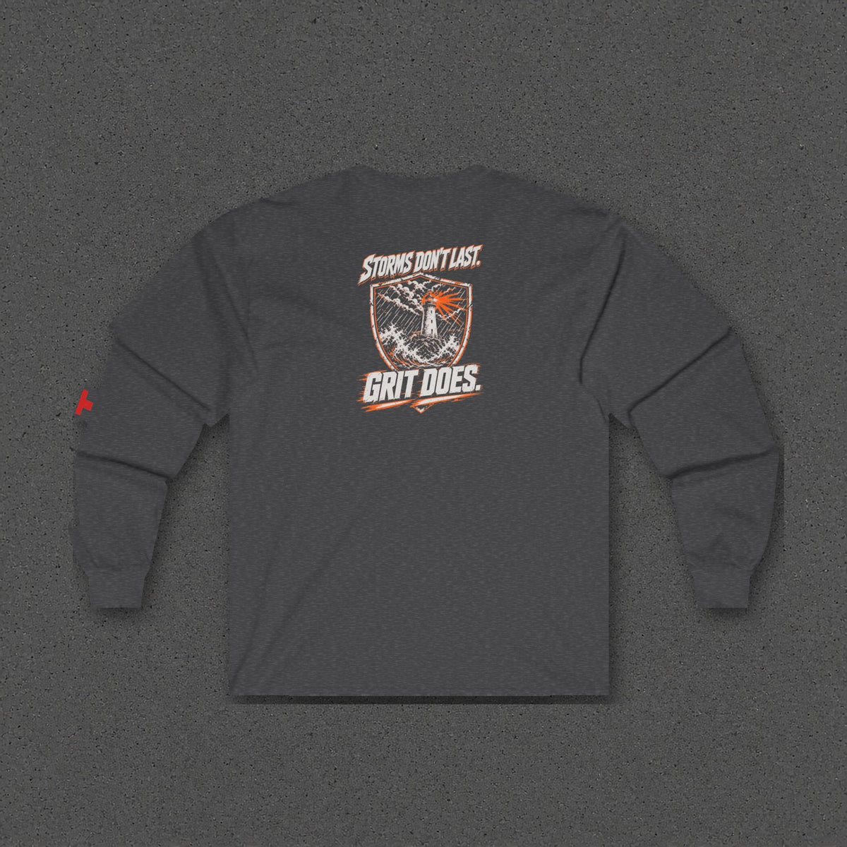 Storms Don't Last Long Sleeve Tee – Stay Positive – Dark Heather – back