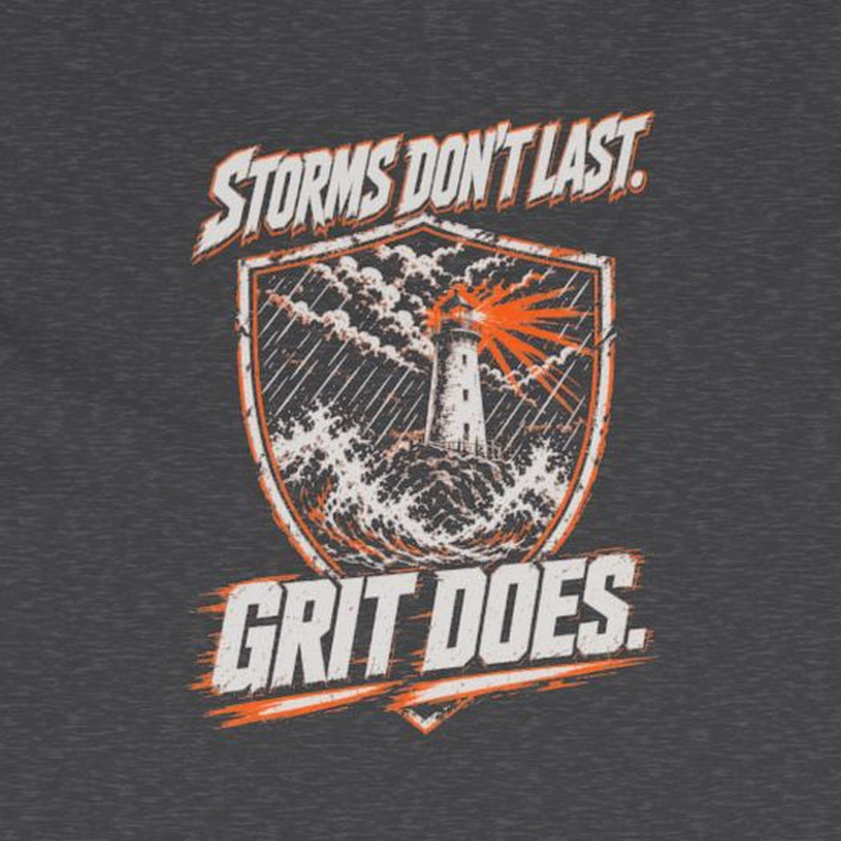 Storms Don't Last Long Sleeve Tee – Stay Positive – Dark Heather – back print close-up