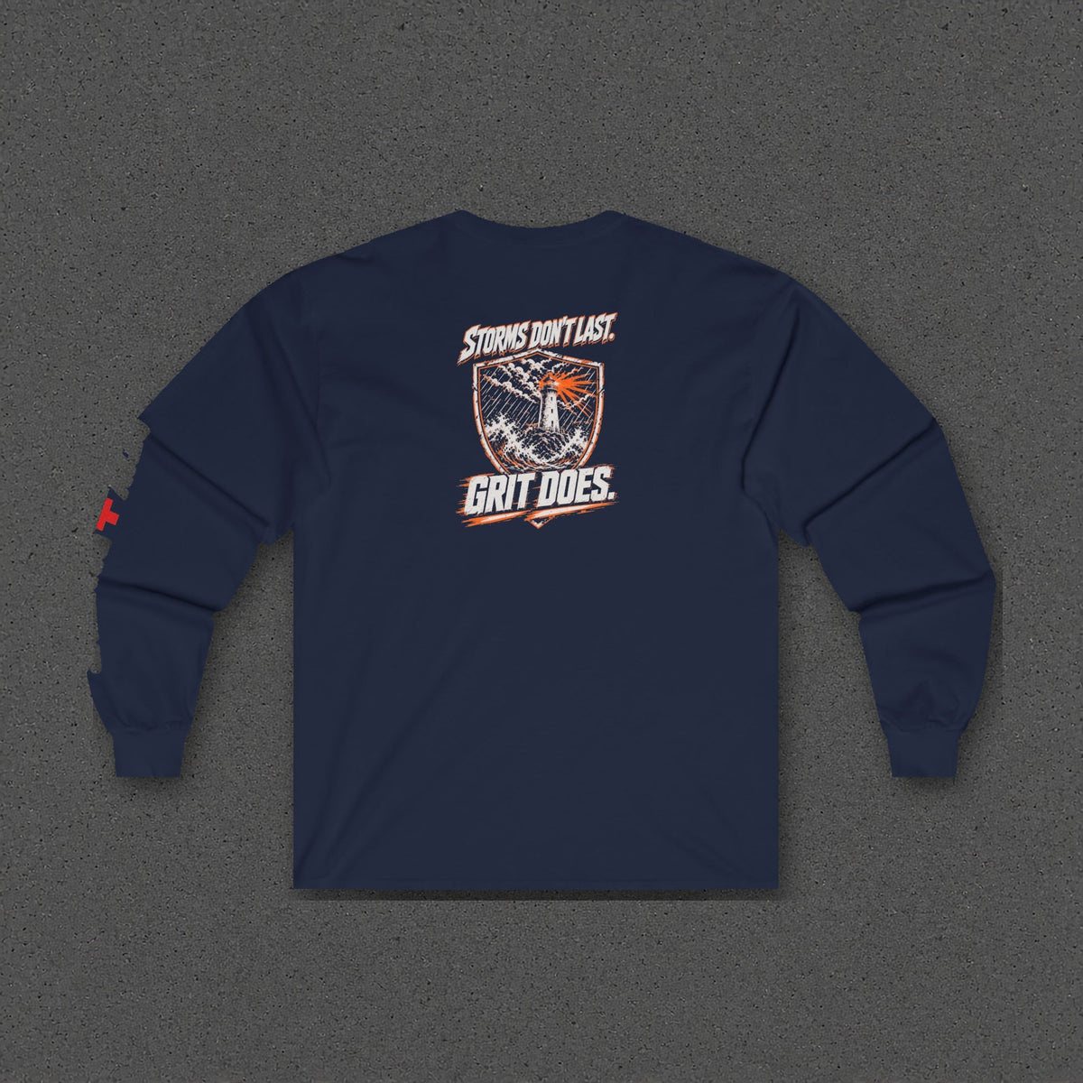 Storms Don't Last Long Sleeve Tee – Stay Positive – Navy – back