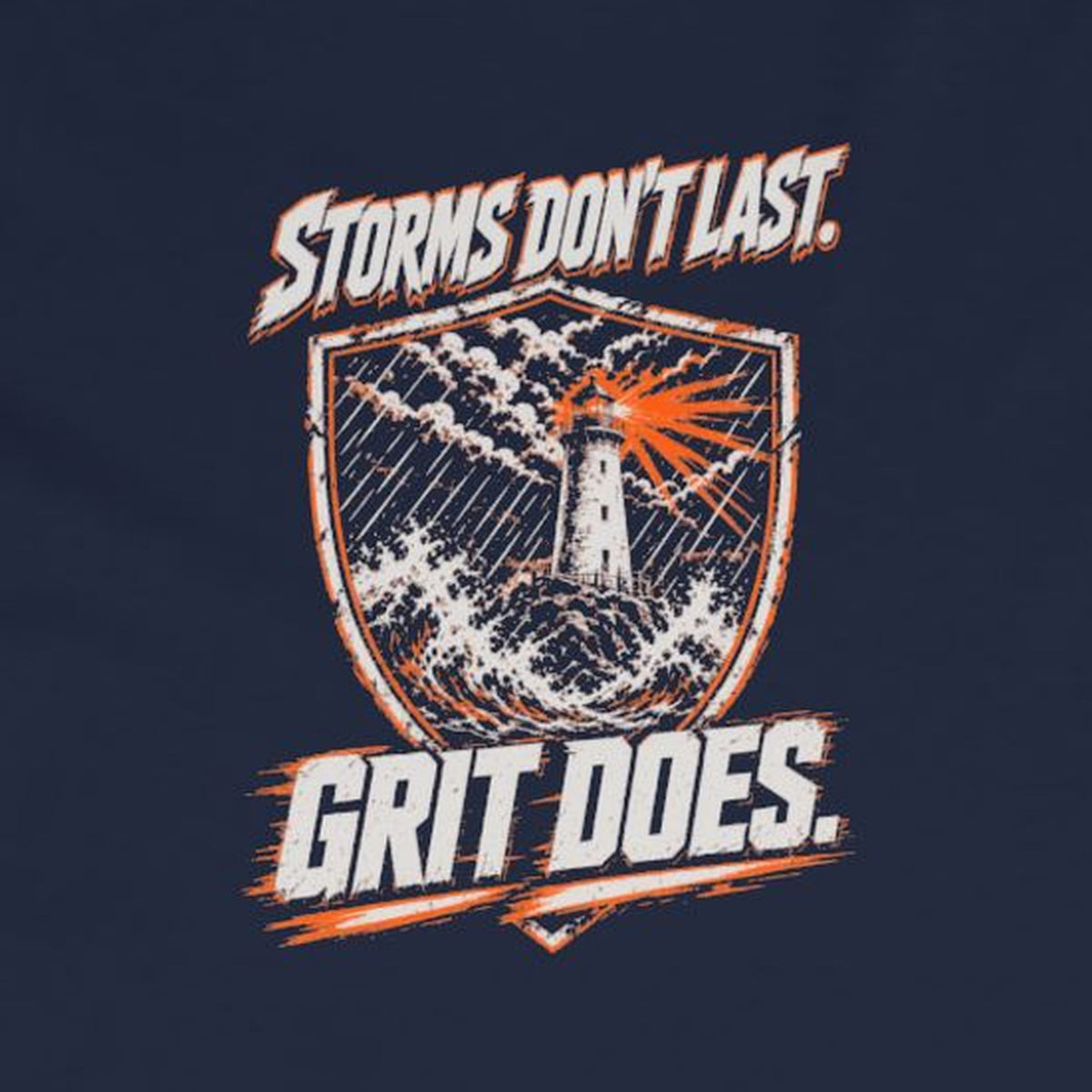 Storms Don't Last Long Sleeve Tee – Stay Positive – Navy – back print close-up