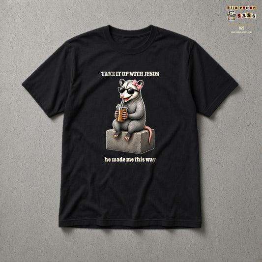 Take It Up With Jesus - Carla Tee in Black – Back Porch Sass by The Hillbillies