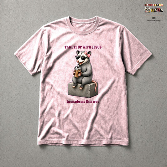 Take It Up With Jesus - Carla Tee in Light Pink – Back Porch Sass by The Hillbillies