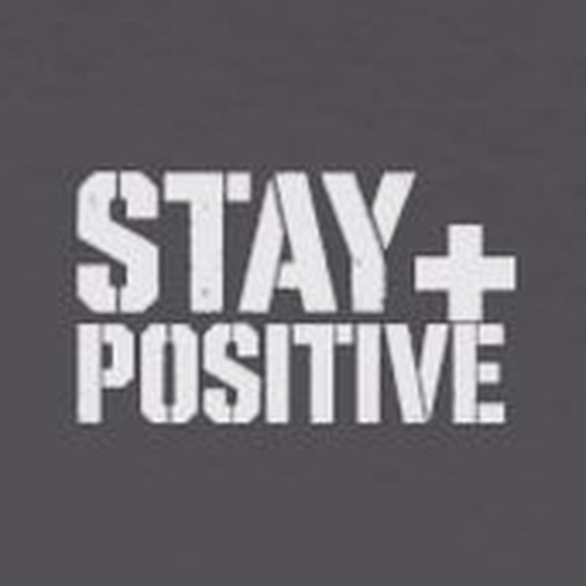 The Mountain Don't Move Long Sleeve Tee – Stay Positive – Charcoal – front print close-up