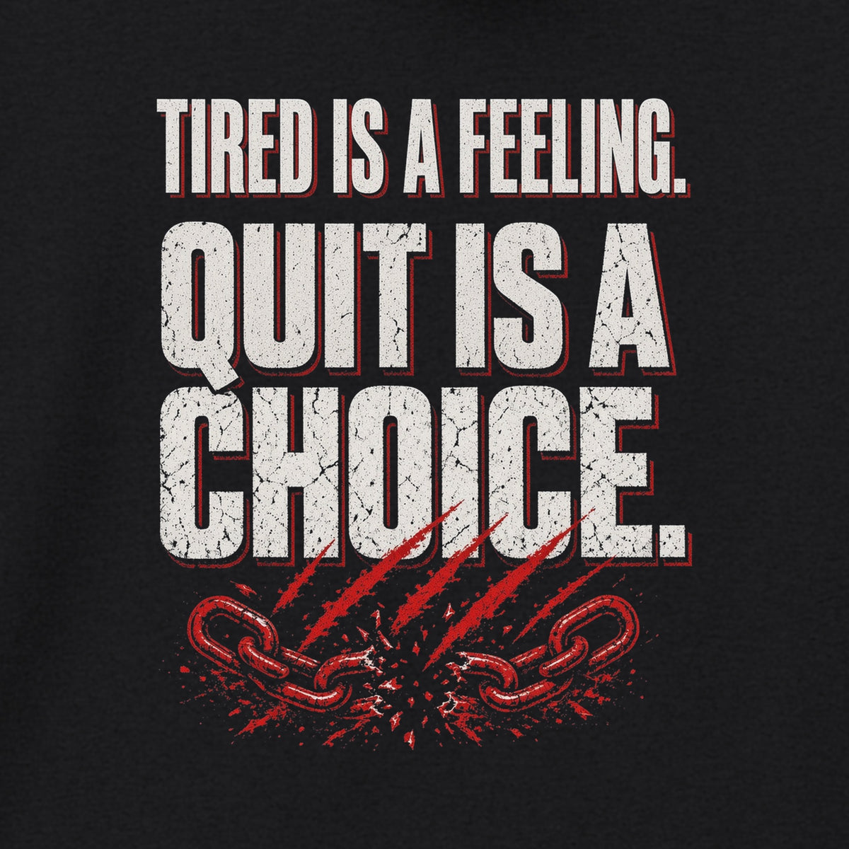 Tired Is a Feeling Hoodie in Black, close-up of the print – Stay Positive
