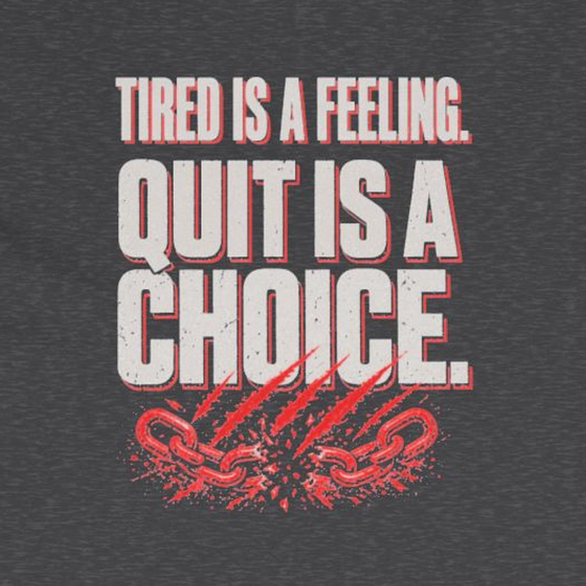 Tired Is a Feeling Long Sleeve Tee – Stay Positive – Dark Heather – back print close-up