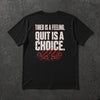 Black t-shirt with distressed white 'Tired Is a Feeling. Quit Is a Choice.' back print with red cracks – Stay Positive by The Hillbillies, back view