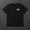 Black t-shirt with small white Stay Positive left-chest logo – Stay Positive by The Hillbillies, front view