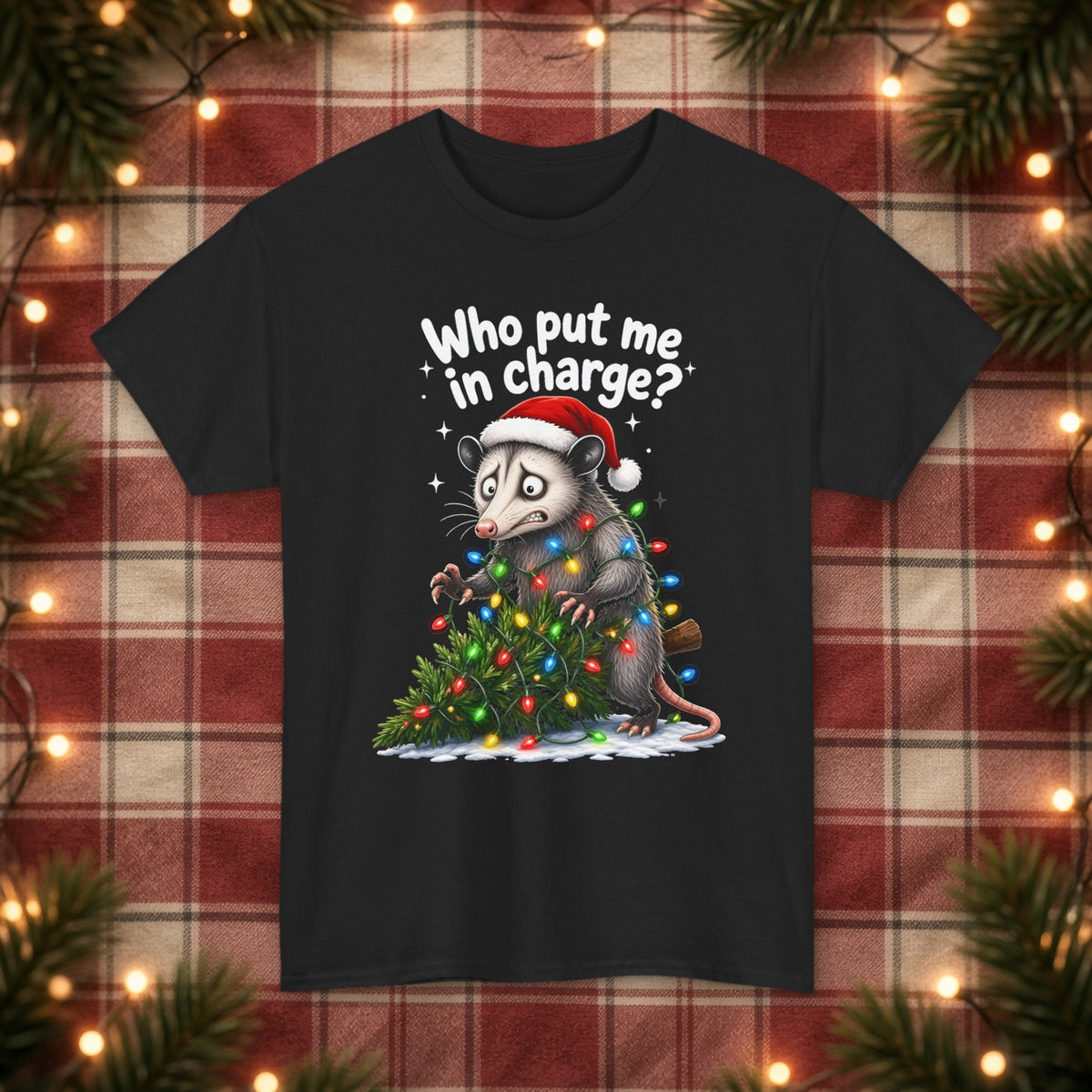 Who Put Me in Charge? Christmas Tee – Black – front